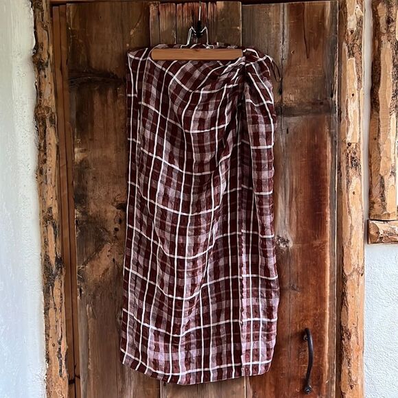 ZARA Plaid Gingham skirt Knot Midi Skirt Size Large Sarong Cover-Up Asymmetric - Picture 1 of 2